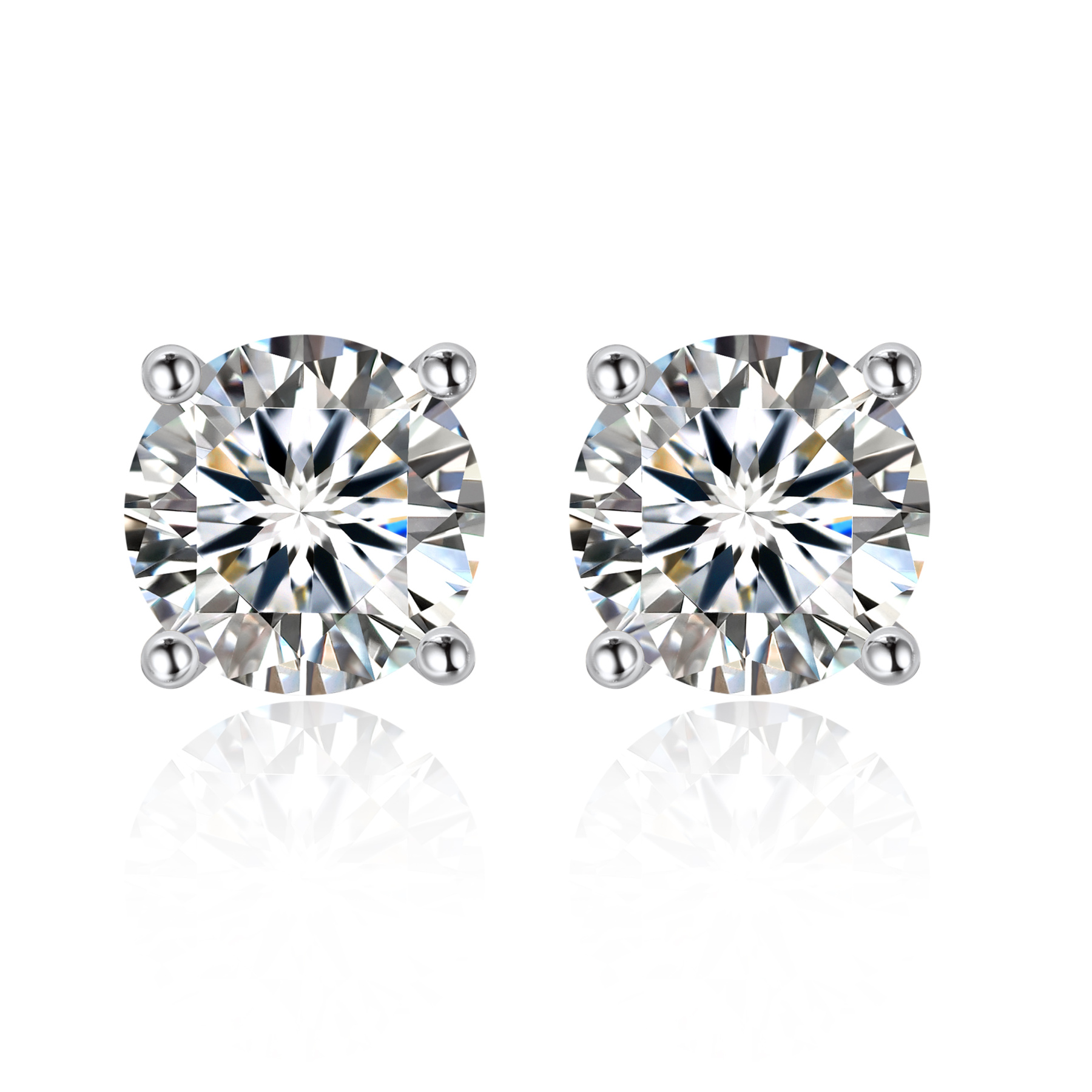4 Prong Round Stud Moissanite Earrings in White Gold (D Color VVS1)