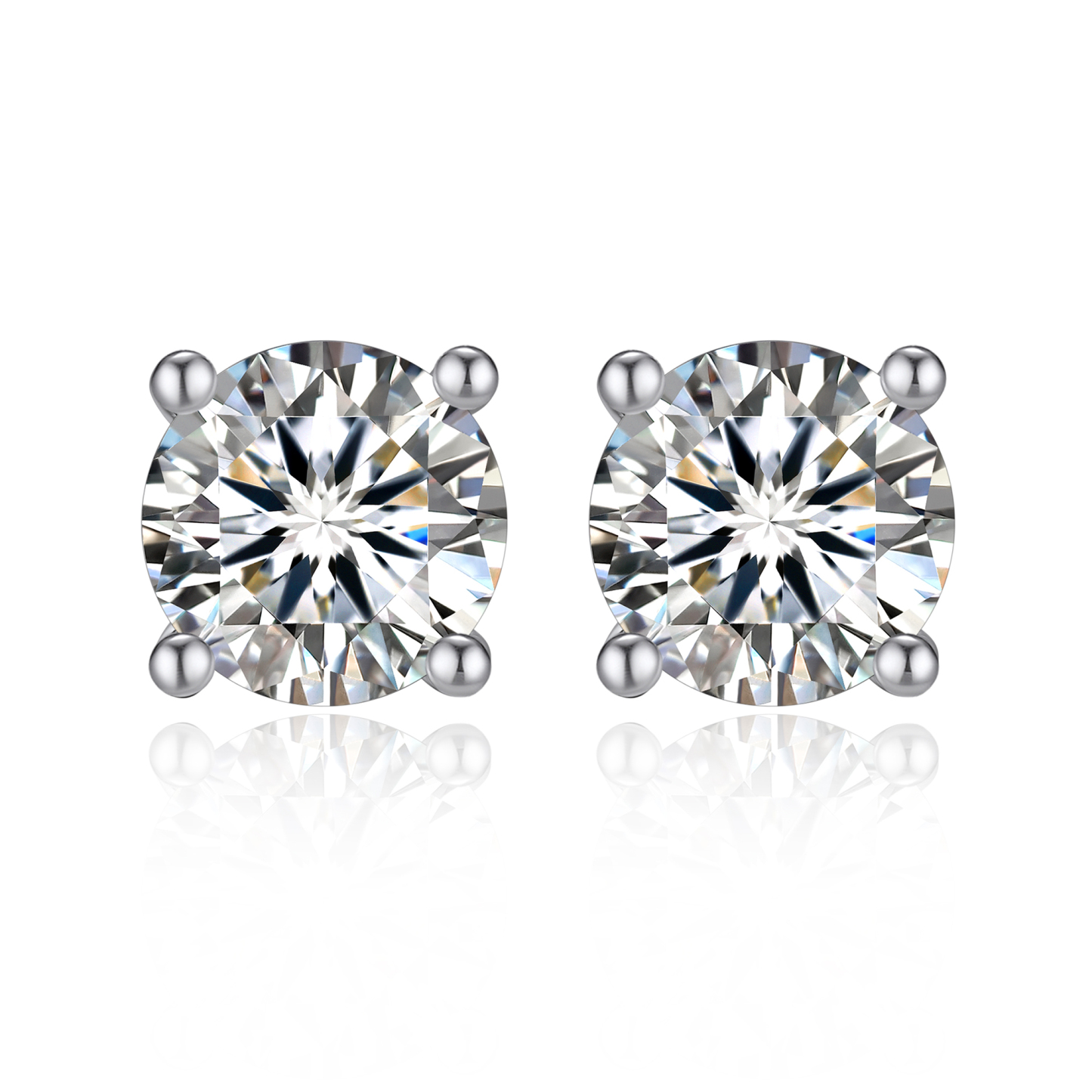 4 Prong Round Stud Moissanite Earrings in White Gold (D Color VVS1)
