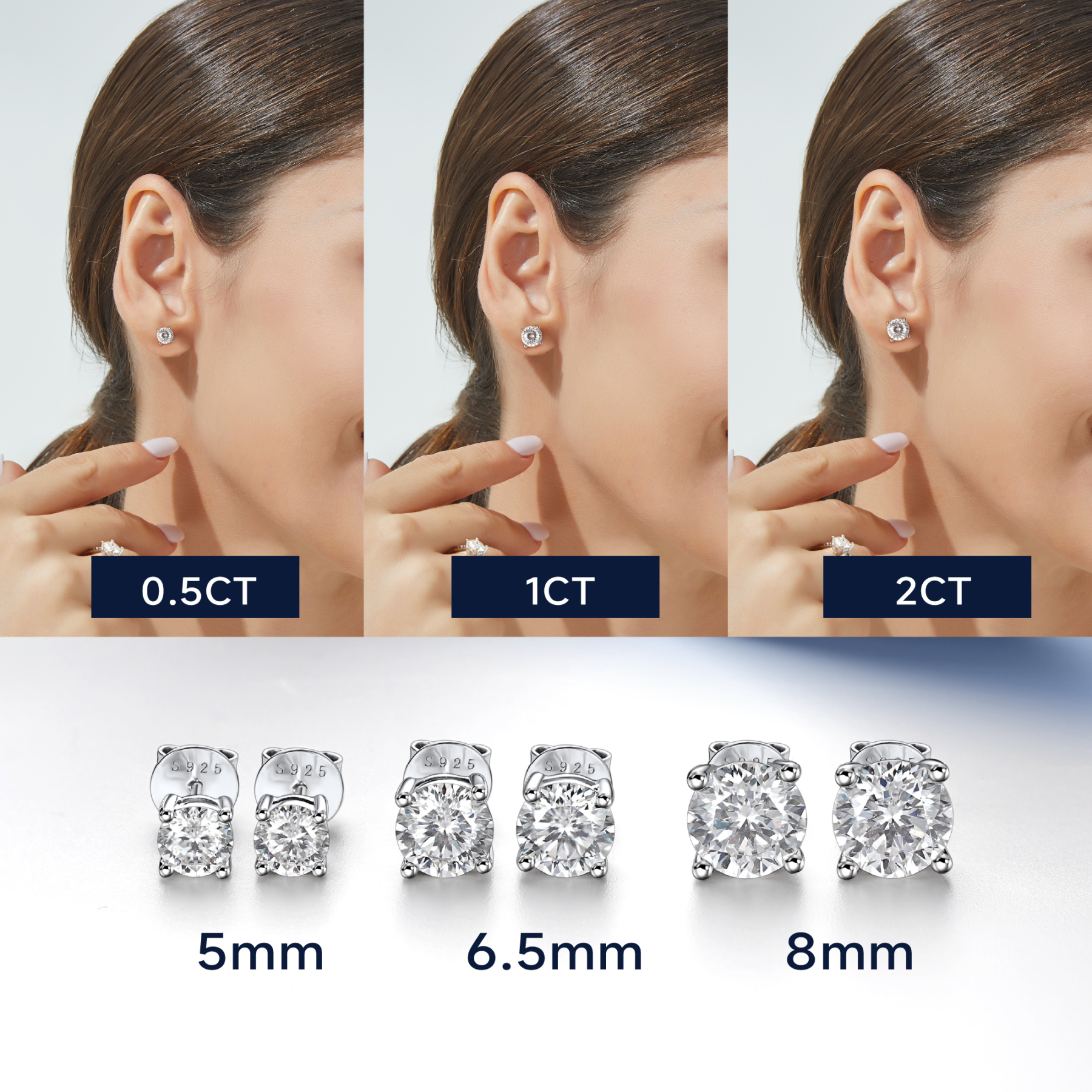 4 Prong Round Stud Moissanite Earrings in White Gold (D Color VVS1)