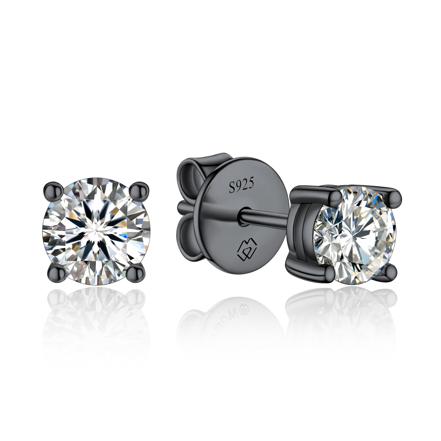 4 Prong Round Stud Moissanite Earrings in Black (D Color VVS1)