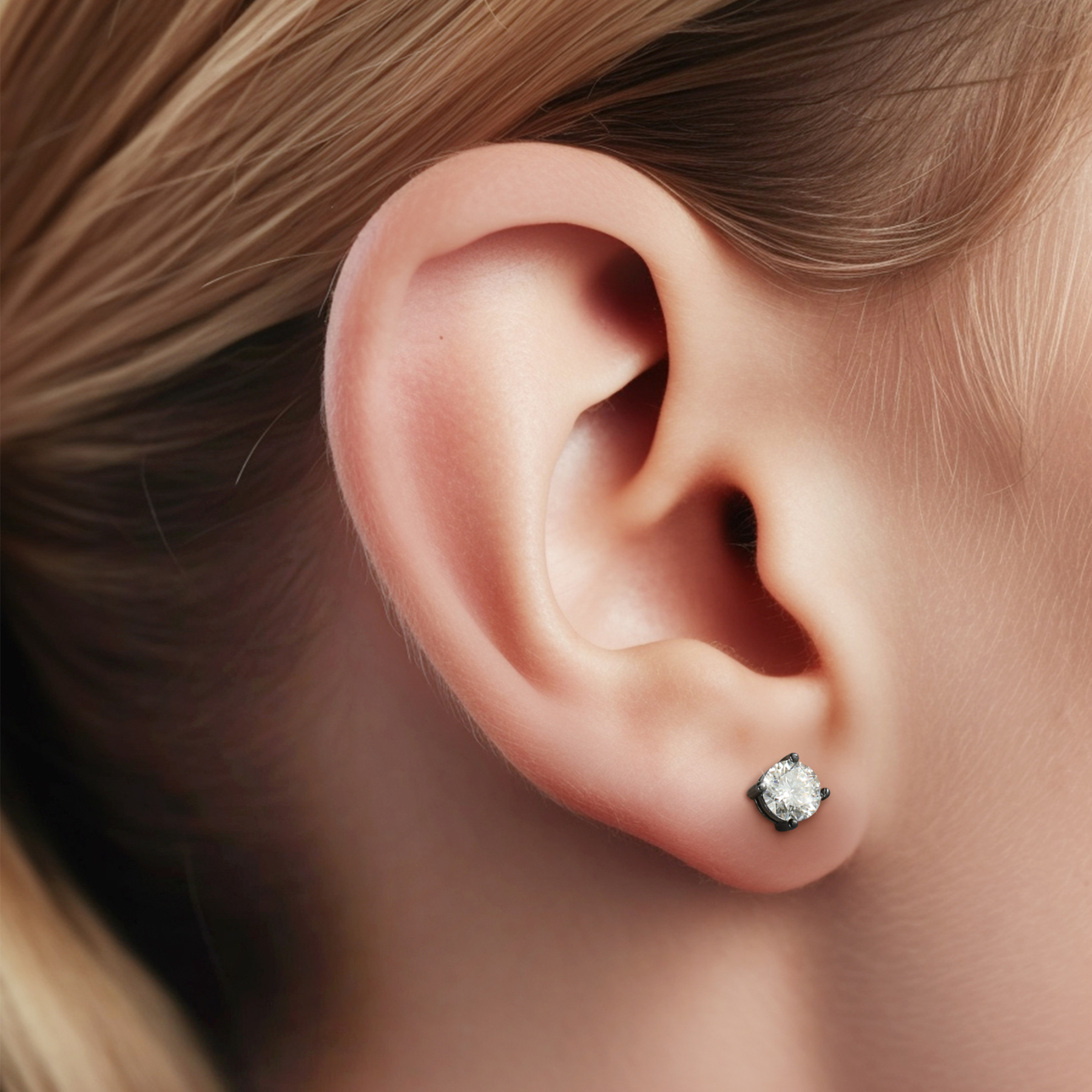 4 Prong Round Stud Moissanite Earrings in Black (D Color VVS1)