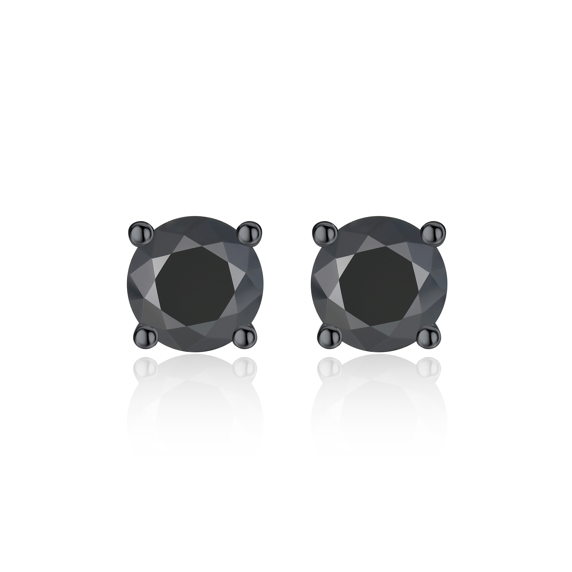 4 Prong Round Stud Black Moissanite Earrings in Black (D Color VVS1)