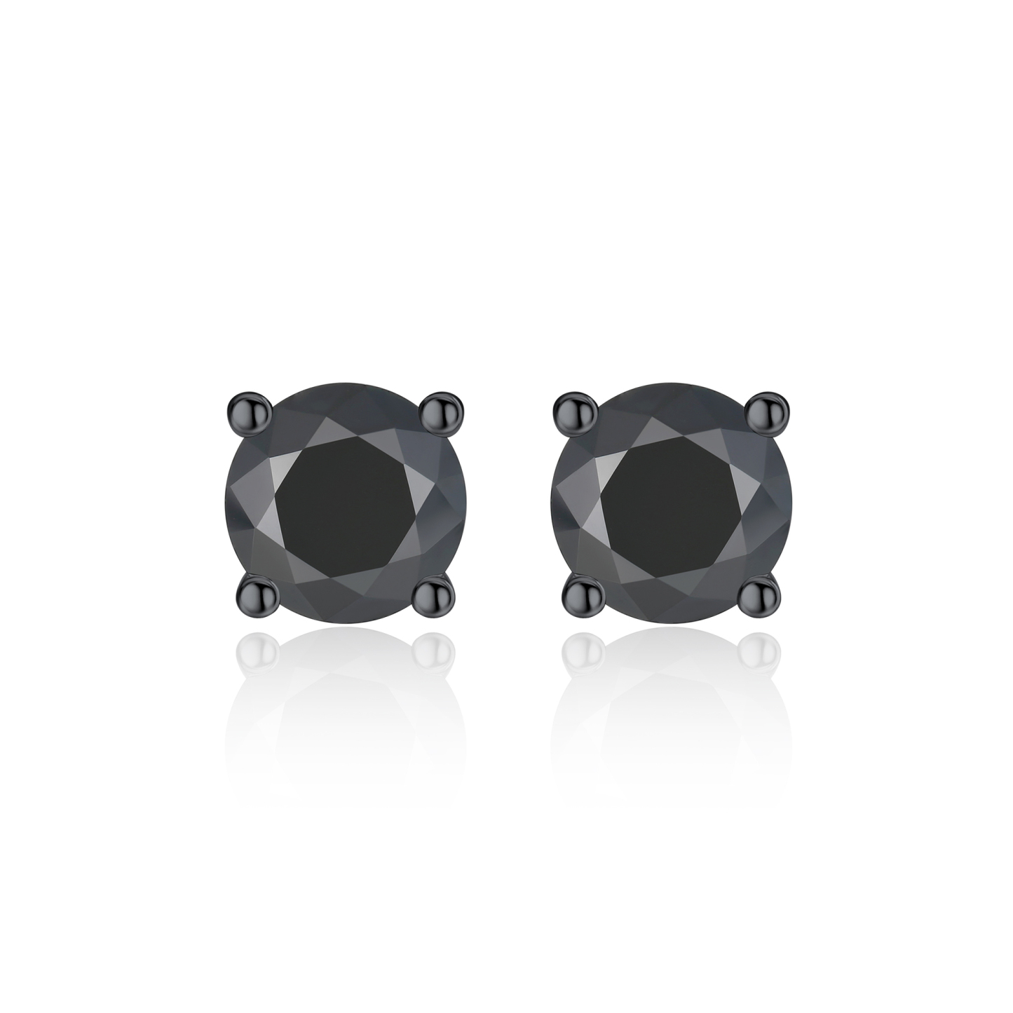 4 Prong Round Stud Black Moissanite Earrings in Black (D Color VVS1)
