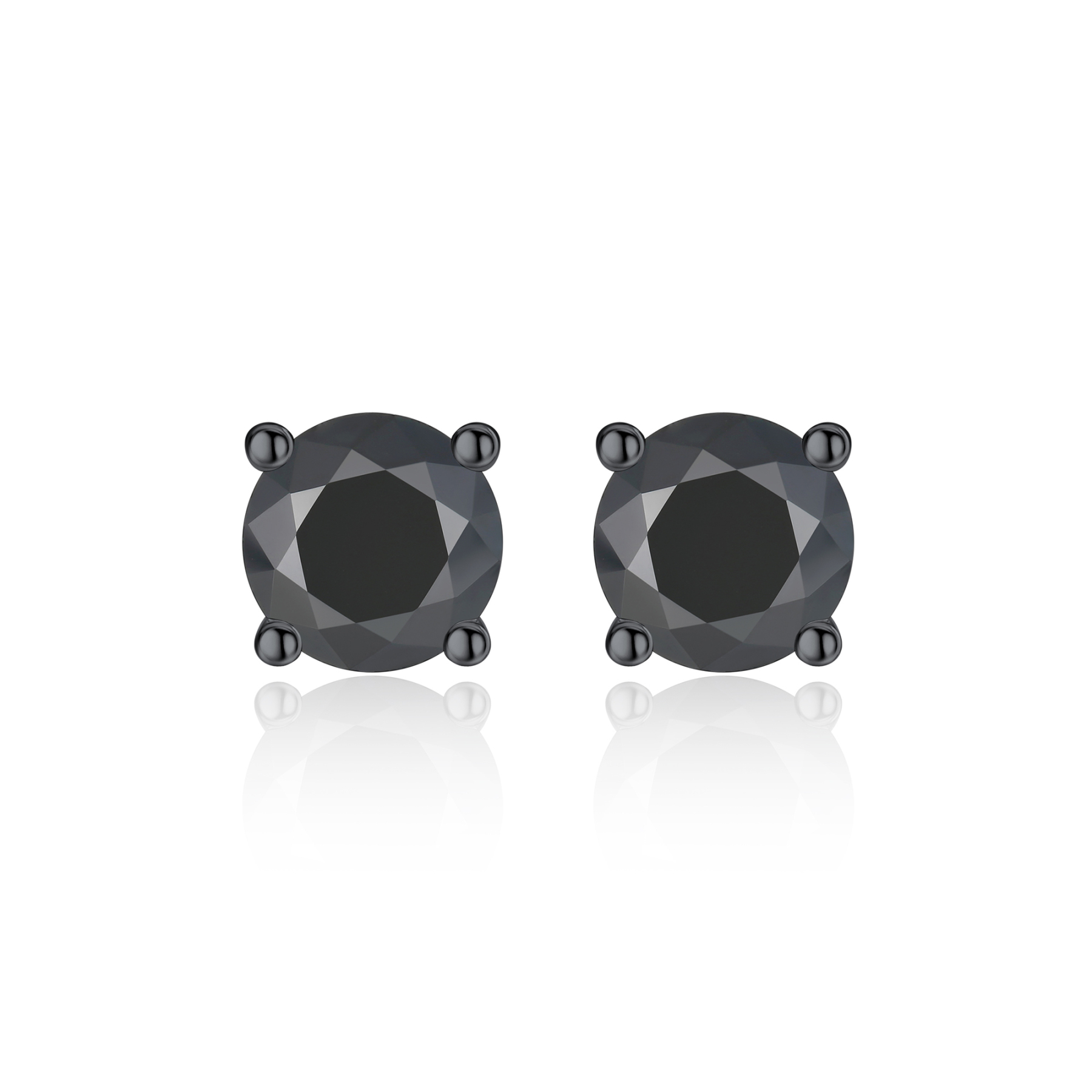 4 Prong Round Stud Black Moissanite Earrings in Black (D Color VVS1)