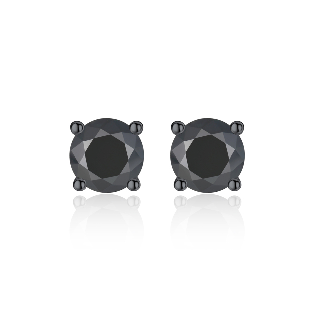 0.3 Carat Four Prong Round Black Moissanite Stud Earrings in Black Plated