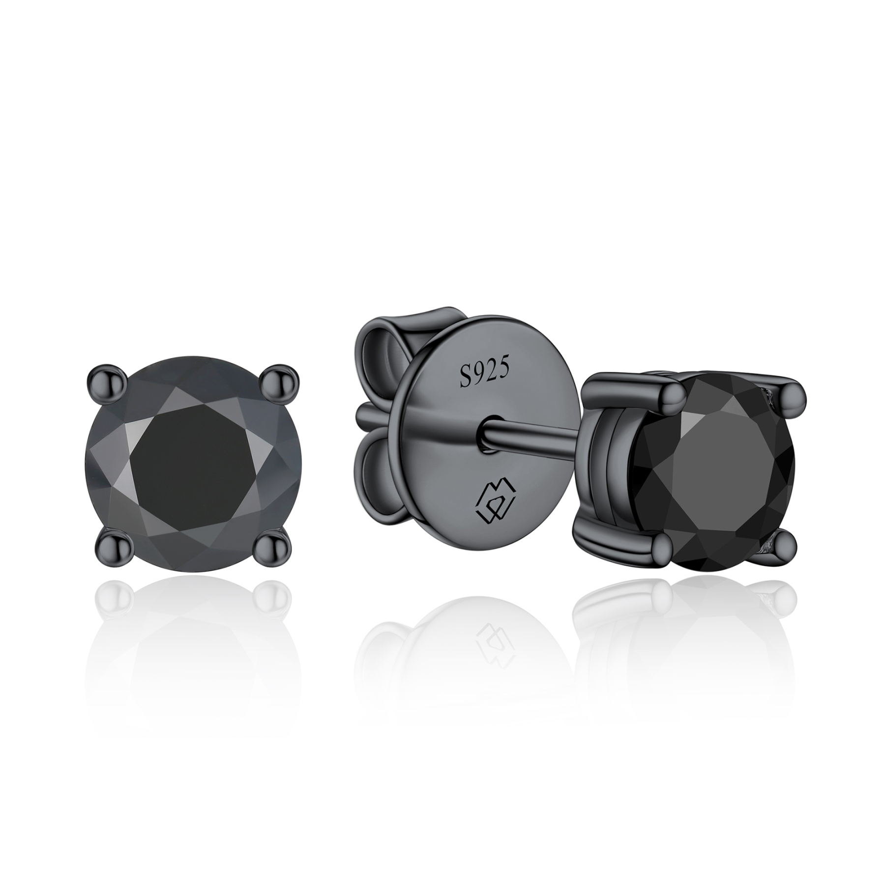 4 Prong Round Stud Black Moissanite Earrings in Black (D Color VVS1)