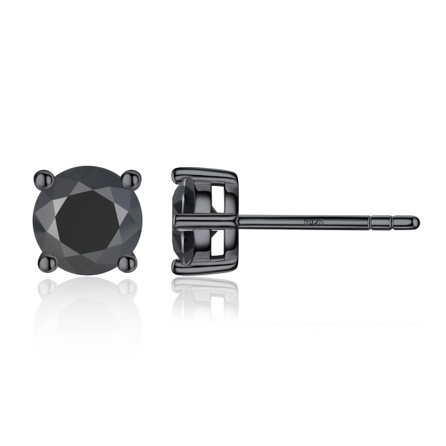 0.3 Carat Four Prong Round Black Moissanite Stud Earrings in Black Plated-04
