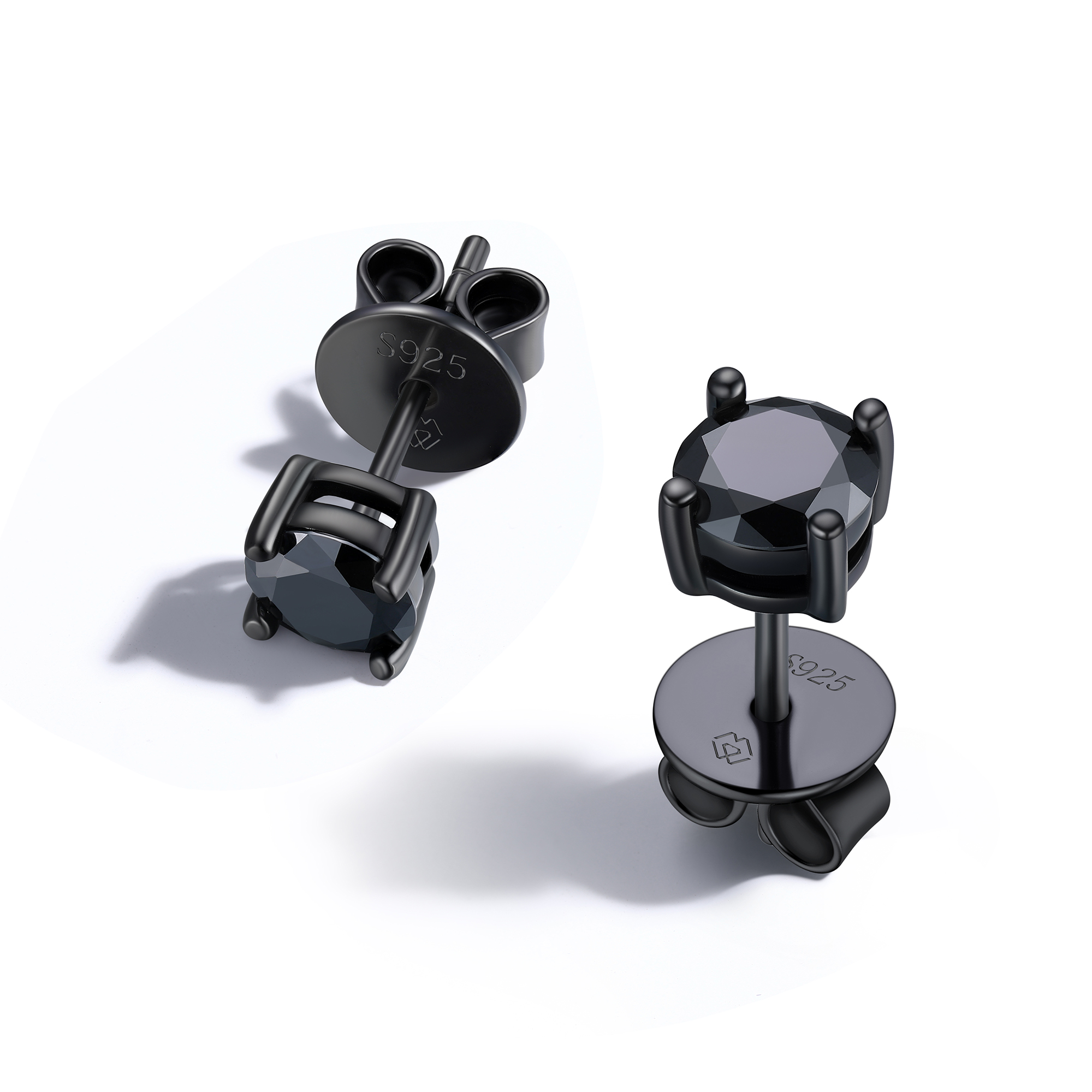 4 Prong Round Stud Black Moissanite Earrings in Black (D Color VVS1)