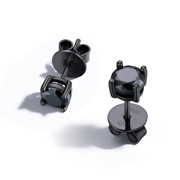 0.3 Carat Four Prong Round Black Moissanite Stud Earrings in Black Plated-03