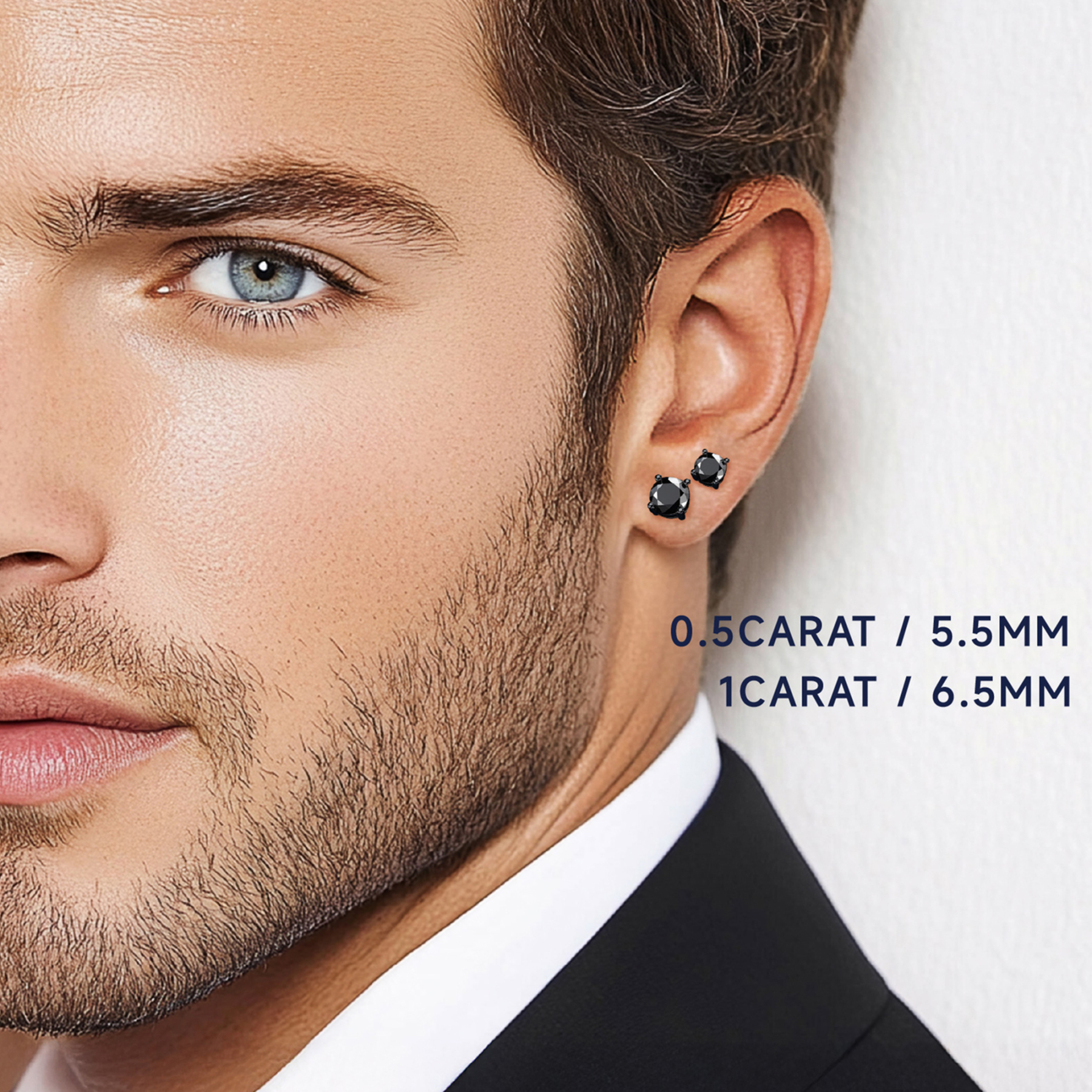 4 Prong Round Stud Black Moissanite Earrings in Black (D Color VVS1)