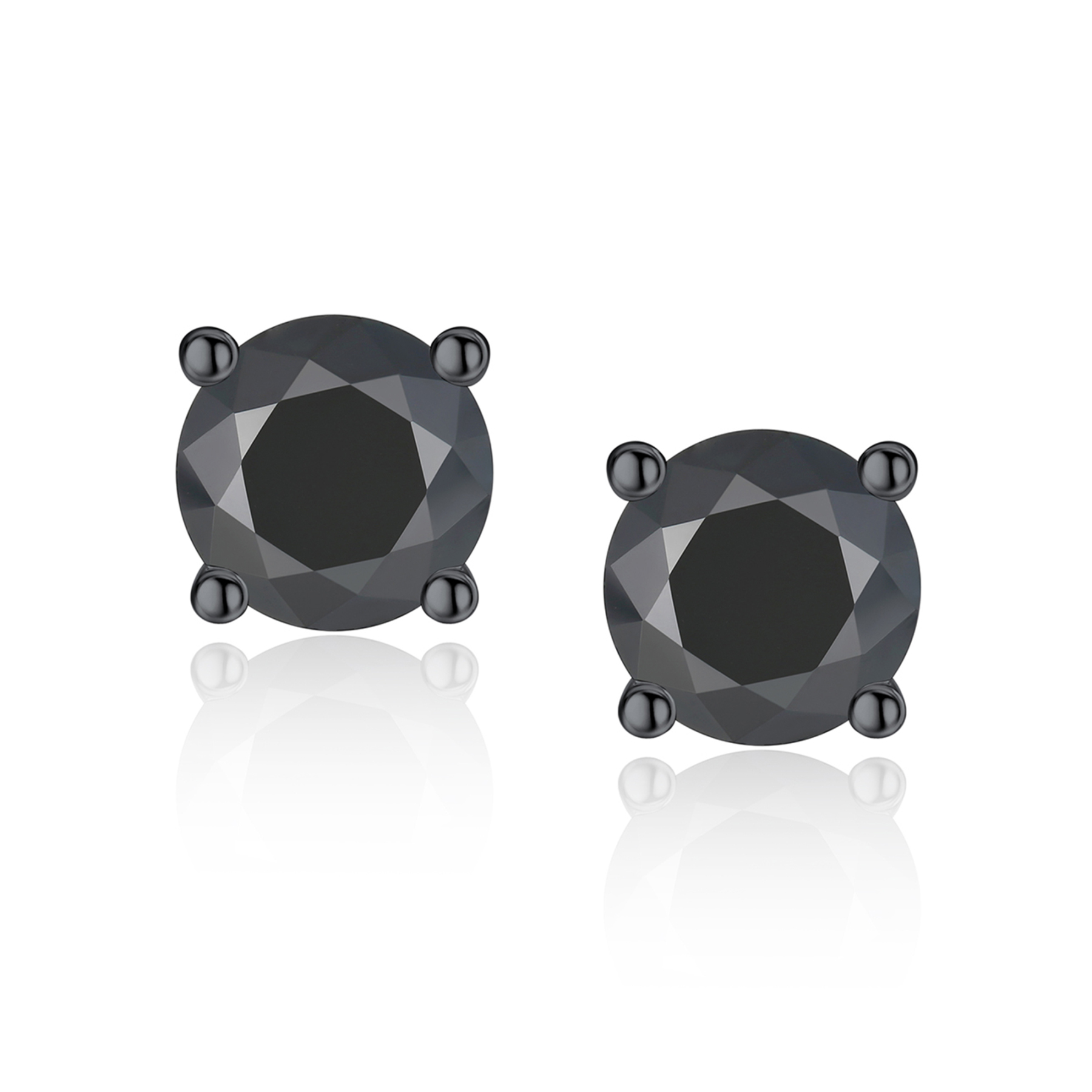 4 Prong Round Stud Black Moissanite Earrings in Black (D Color VVS1)