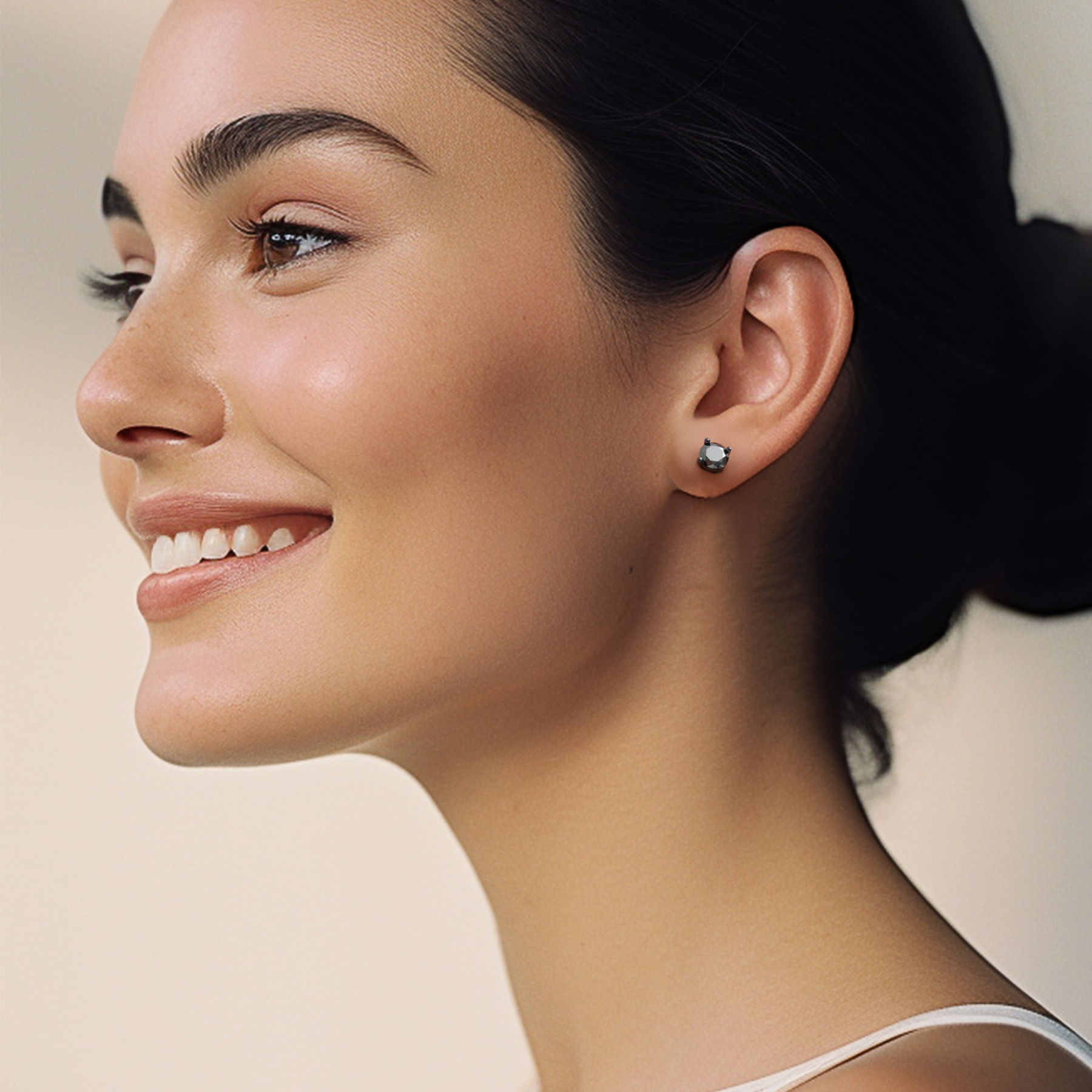 4 Prong Round Stud Black Moissanite Earrings in Black (D Color VVS1)