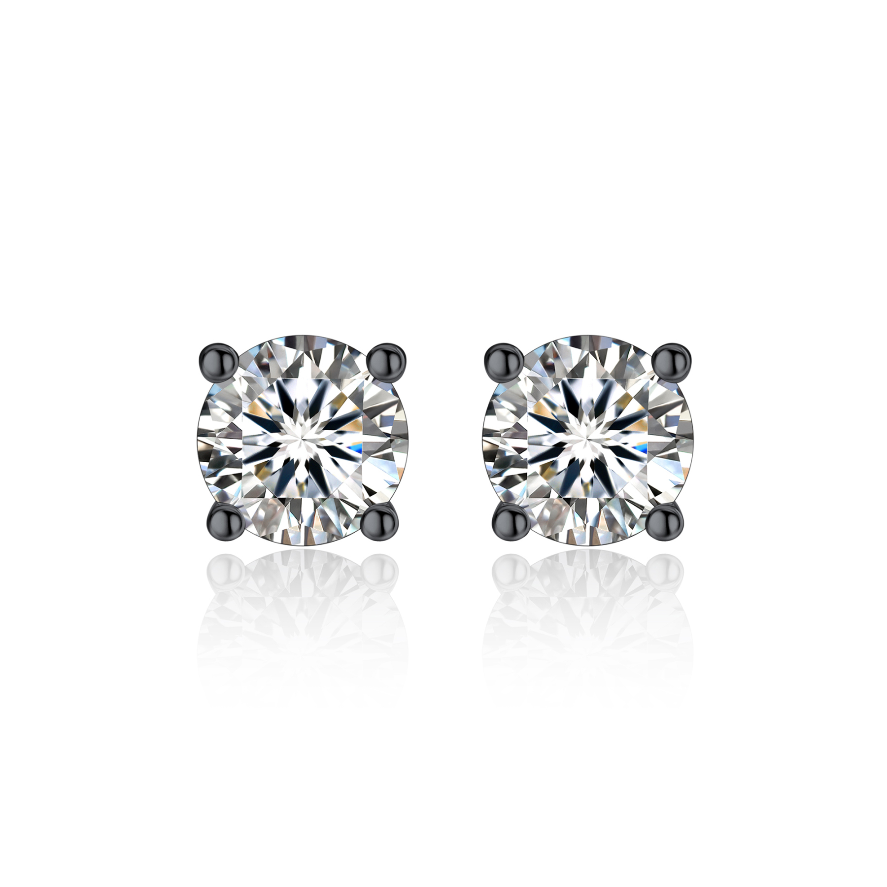 [Copy]4 Prong Round Stud Black Moissanite Earrings in Black (D Color VVS1)
