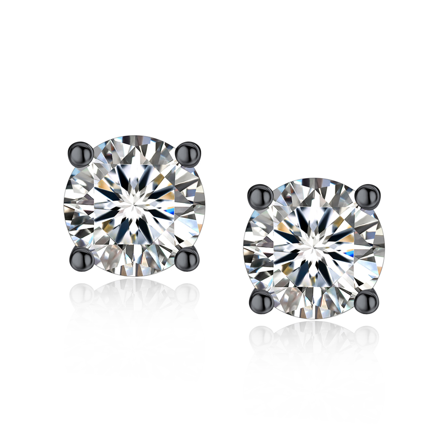 4 Prong Round Stud Moissanite Earrings in Black (D Color VVS1)