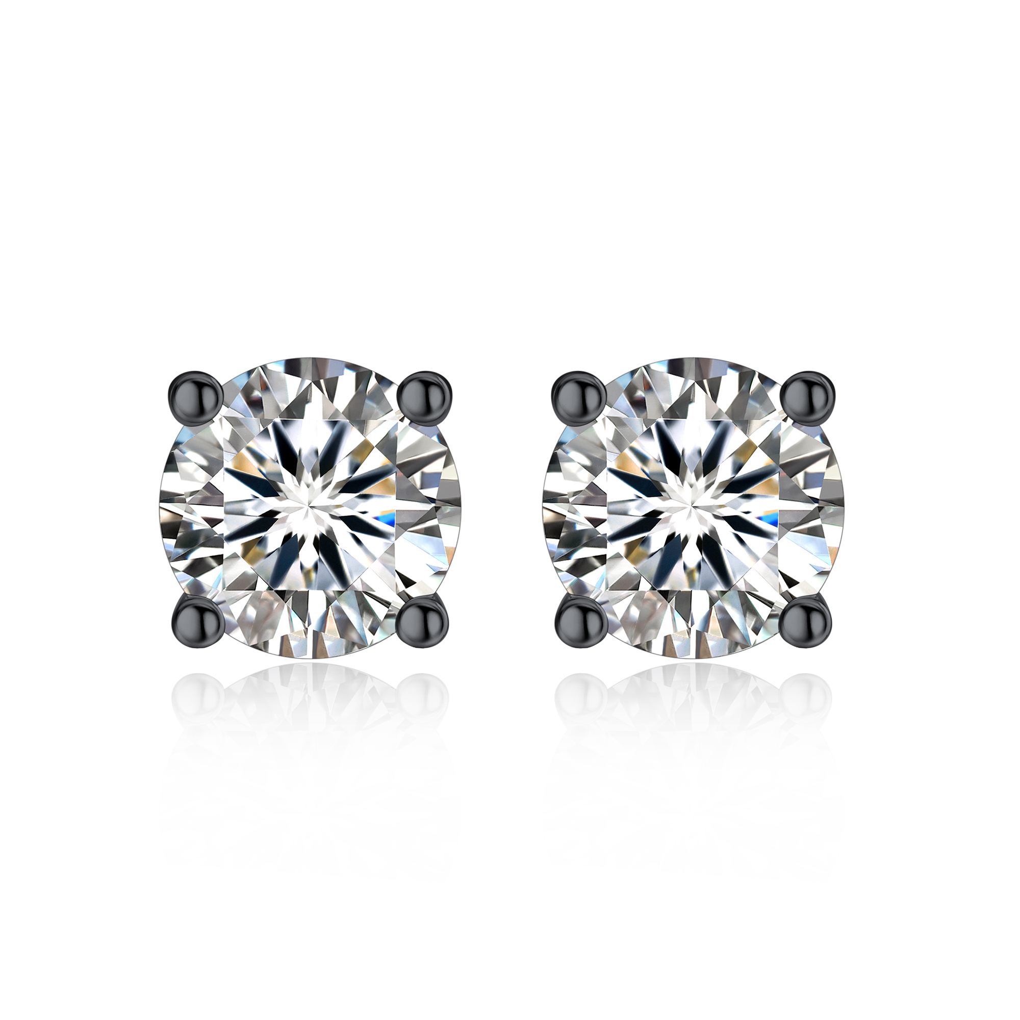 4 Prong Round Stud Moissanite Earrings in Black (D Color VVS1)