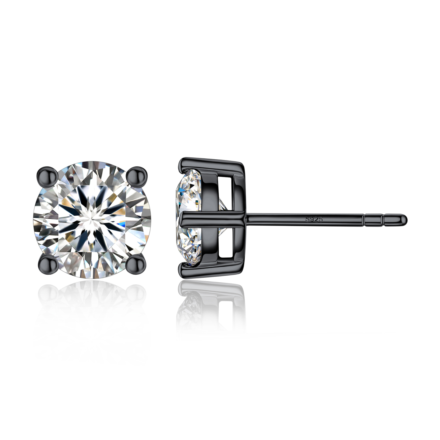 4 Prong Round Stud Moissanite Earrings in Black (D Color VVS1)
