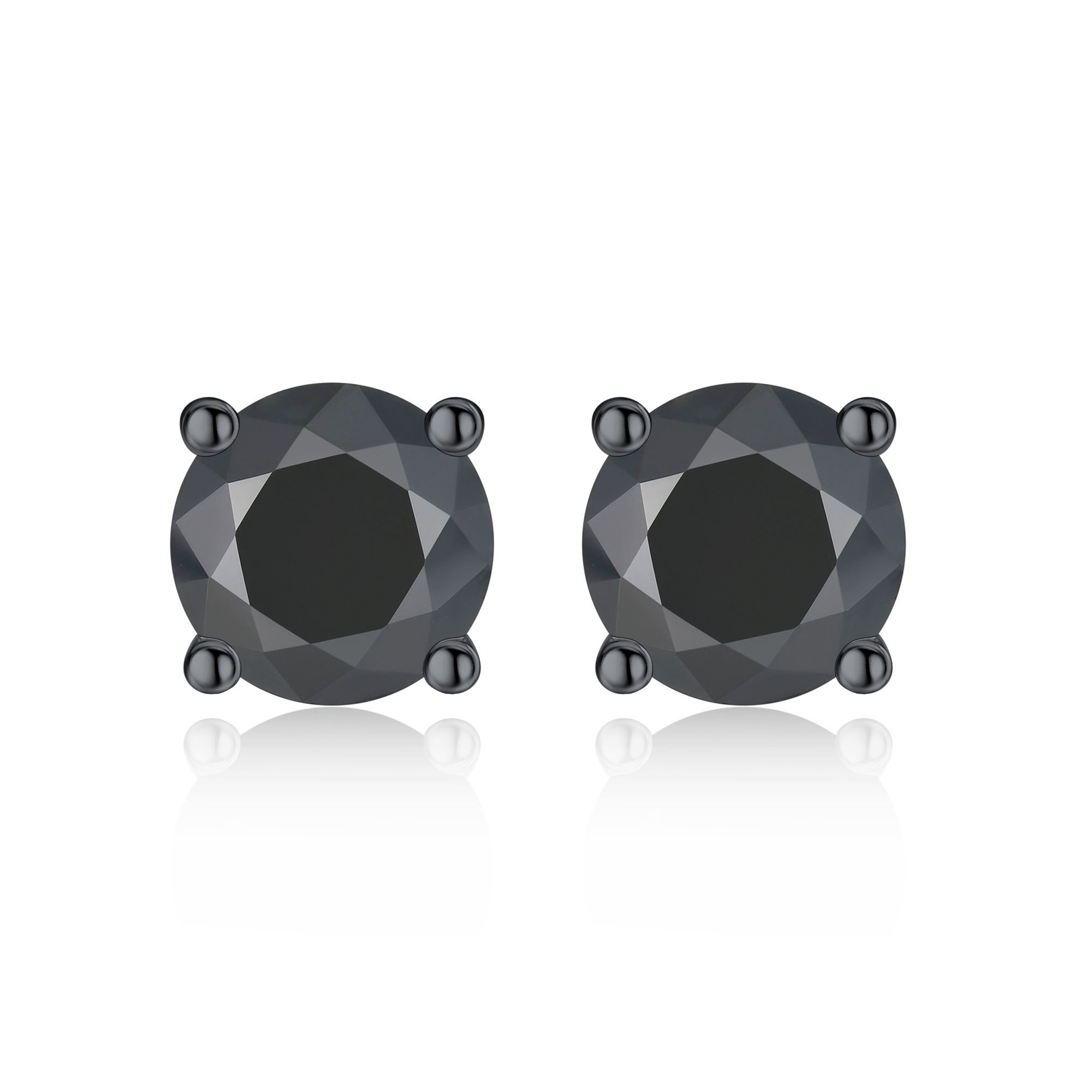 4 Prong Round Stud Black Moissanite Earrings in Black (D Color VVS1)