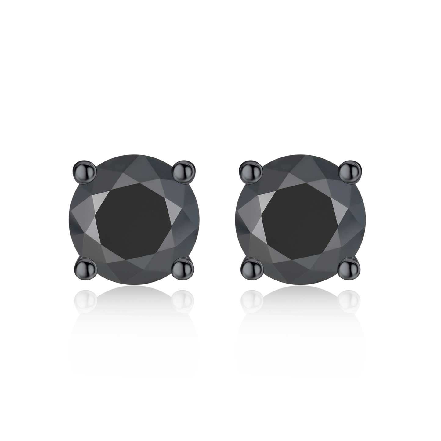 4 Prong Round Stud Black Moissanite Earrings in Black (D Color VVS1)