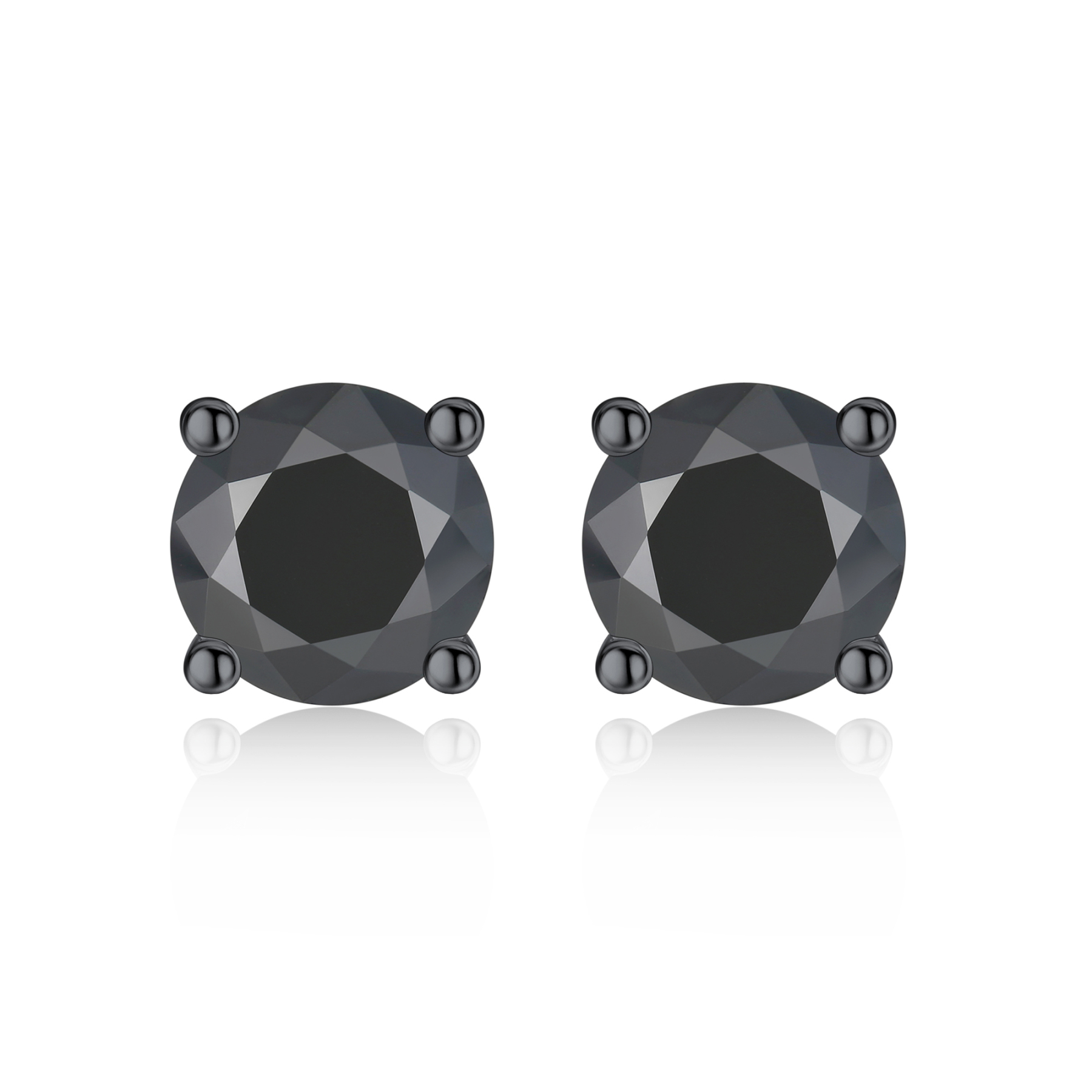 4 Prong Round Stud Black Moissanite Earrings in Black (D Color VVS1)