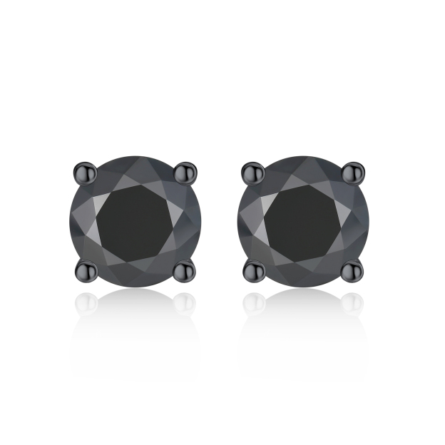 0.5 Carat Four Prong Round Black Moissanite Stud Earrings in Black Plated