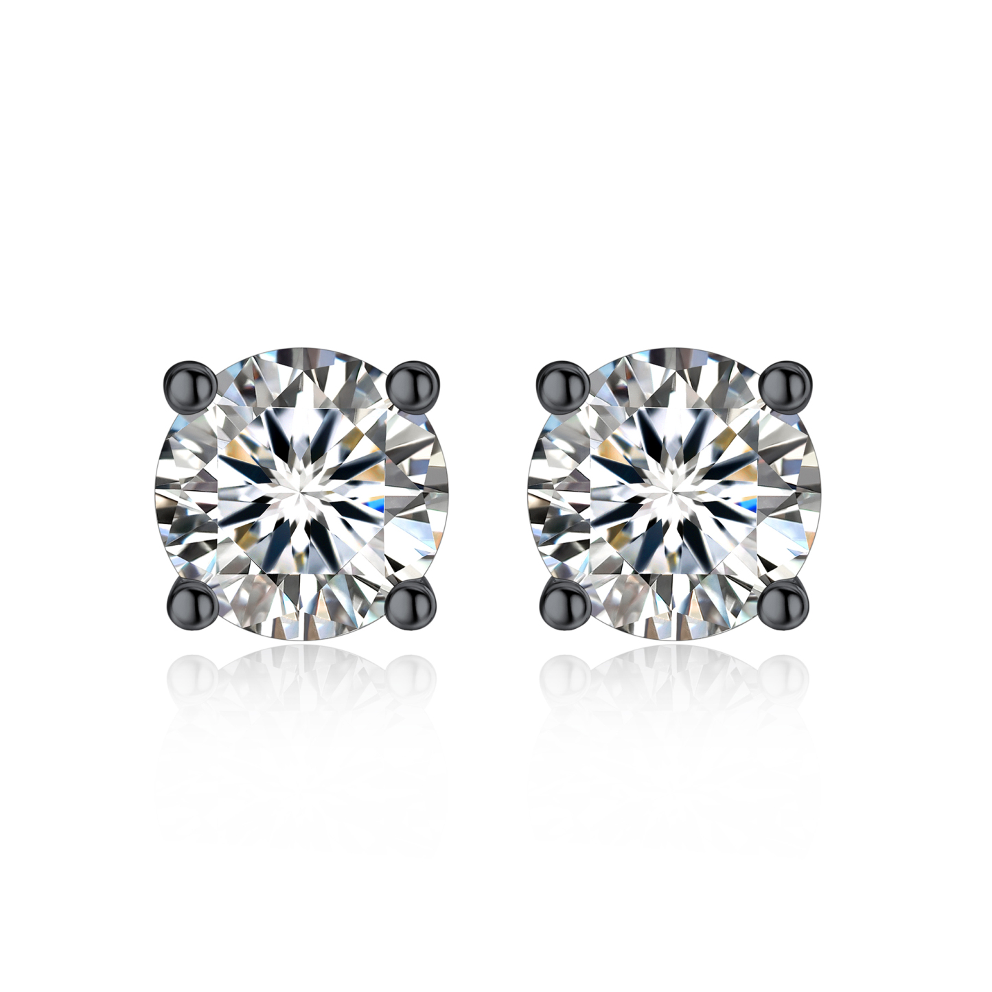 4 Prong Round Stud Moissanite Earrings in Black (D Color VVS1)