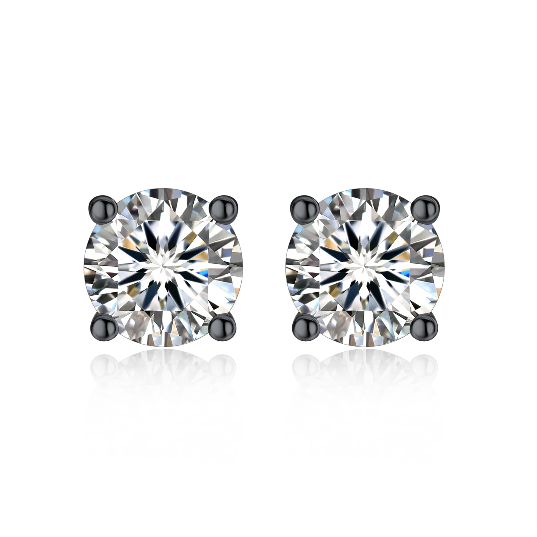 4 Prong Round Stud Moissanite Earrings in Black (D Color VVS1)