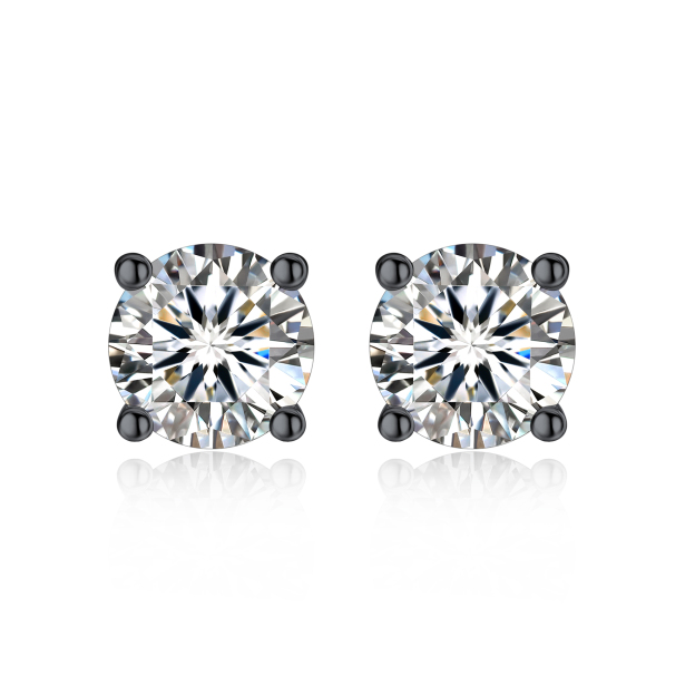 1 Carat 4 Prong Round Moissanite Stud Earrings in Black Plated