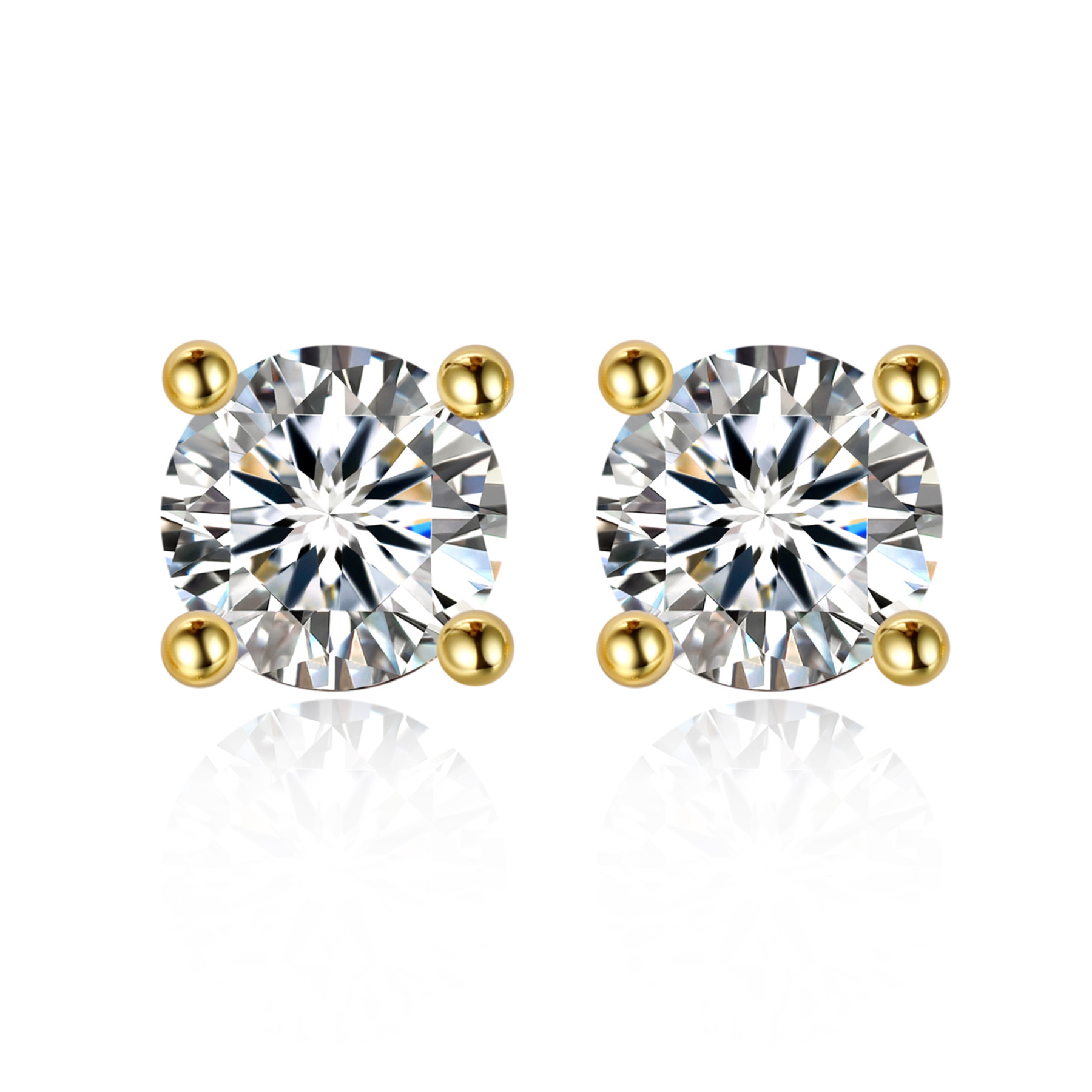 4 Prong Round Stud Moissanite Earrings in 14K Gold Plated (D Color VVS1)