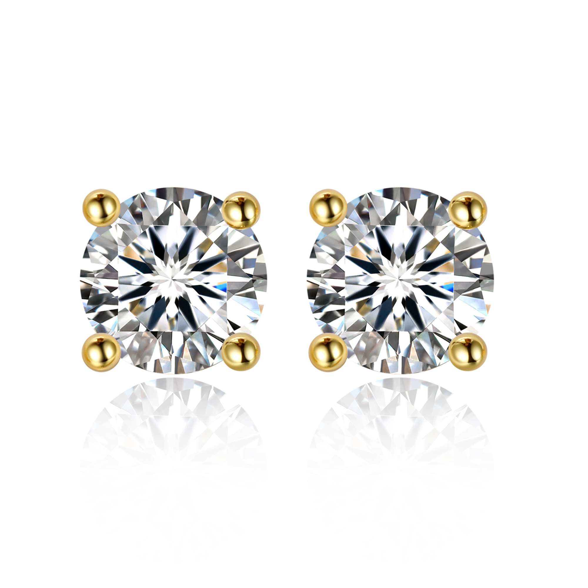 4 Prong Round Stud Moissanite Earrings in 14K Gold Plated (D Color VVS1)