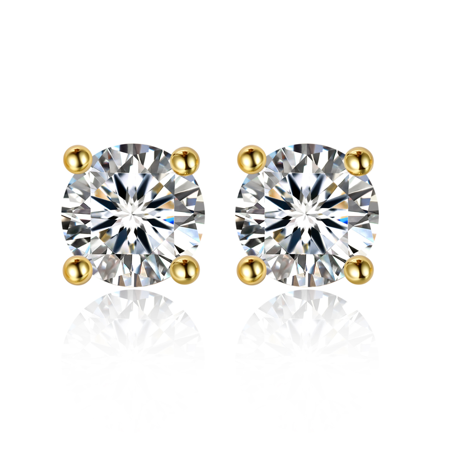 4 Prong Round Stud Moissanite Earrings in 14K Gold Plated (D Color VVS1)