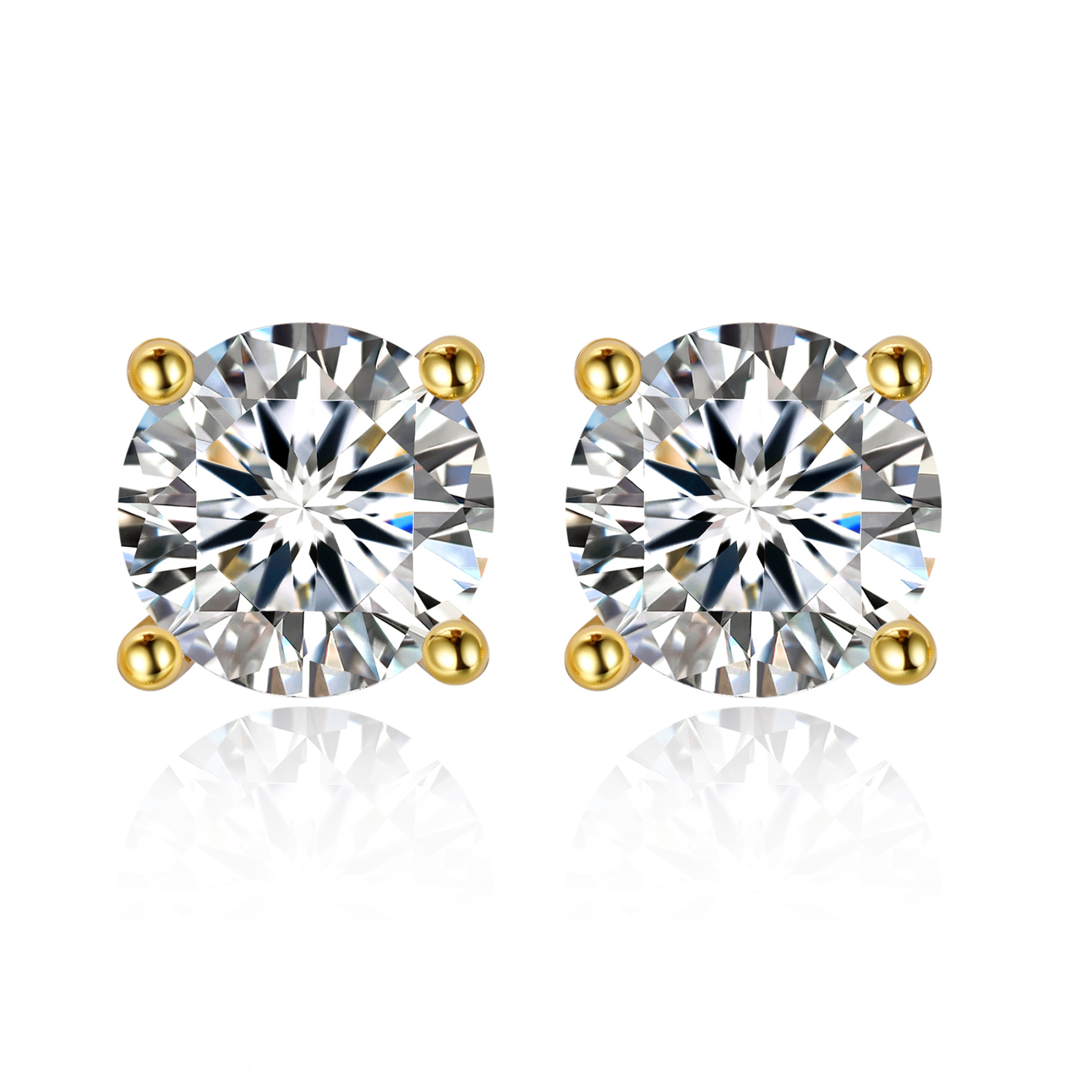 4 Prong Round Stud Moissanite Earrings in 14K Gold Plated (D Color VVS1)