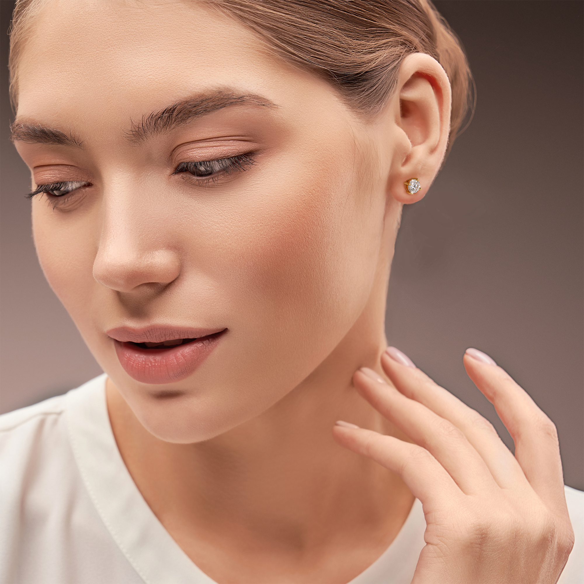 4 Prong Round Stud Moissanite Earrings in 14K Gold Plated (D Color VVS1)