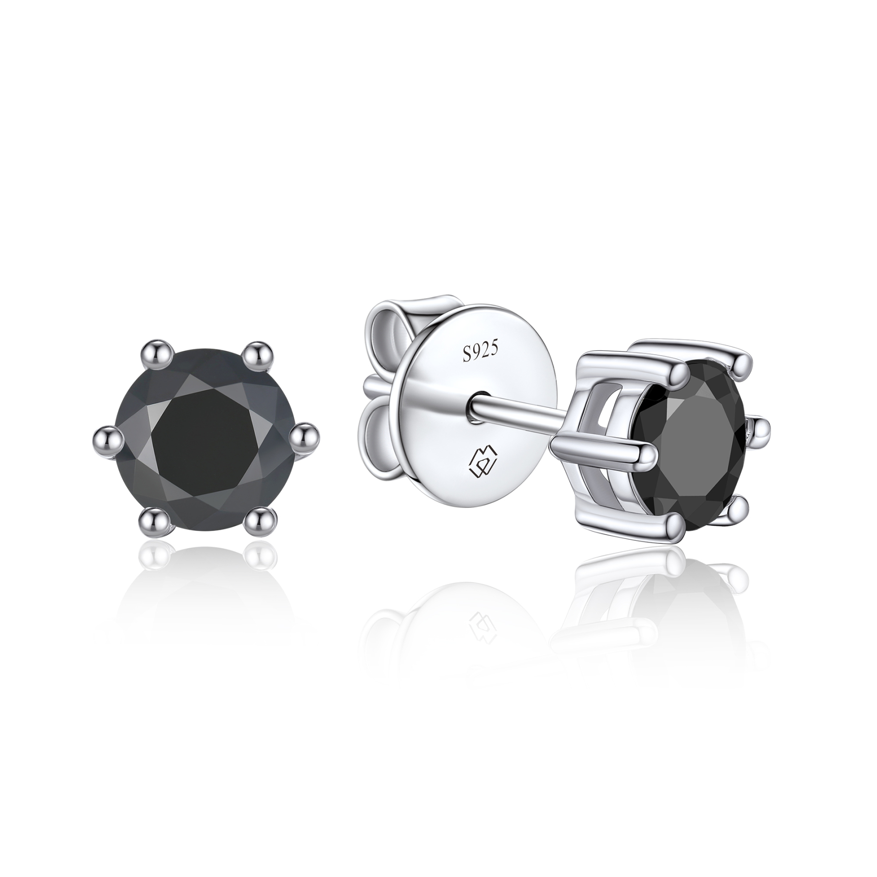 6 Prong Round Stud Black Moissanite Earrings in White Gold (D Color VVS1)