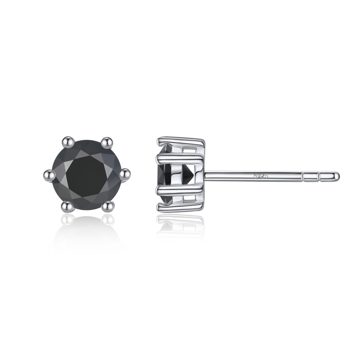 6 Prong Round Stud Black Moissanite Earrings in White Gold (D Color VVS1)