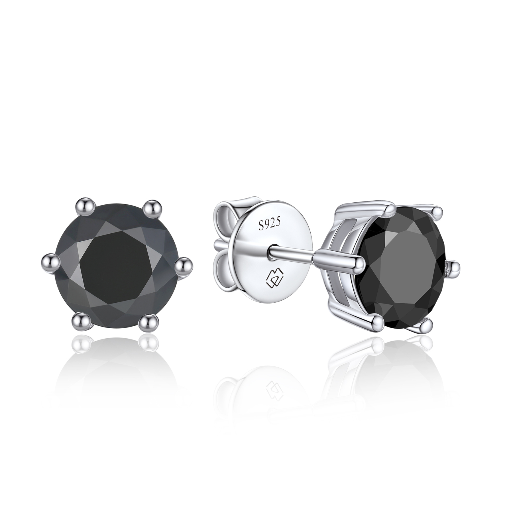 6 Prong Round Stud Black Moissanite Earrings in White Gold (D Color VVS1)