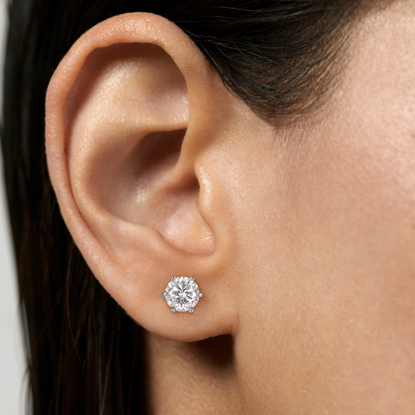 6 Prong Round Stud Moissanite Earrings in White Gold (D Color VVS1)