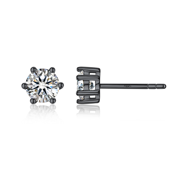 6 Prong Round Stud Moissanite Earrings in Black (D Color VVS1)