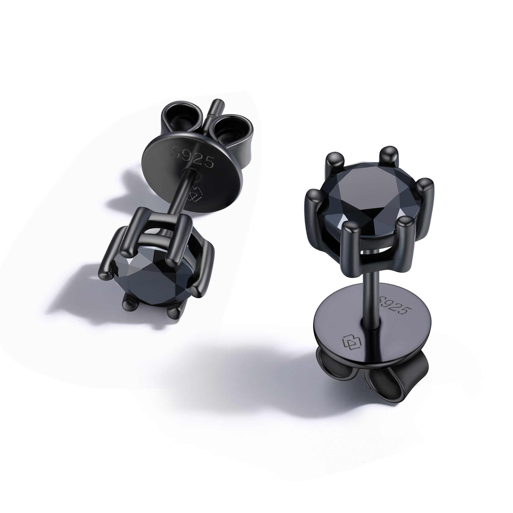6 Prong Round Stud Black Moissanite Earrings in Black (D Color VVS1)