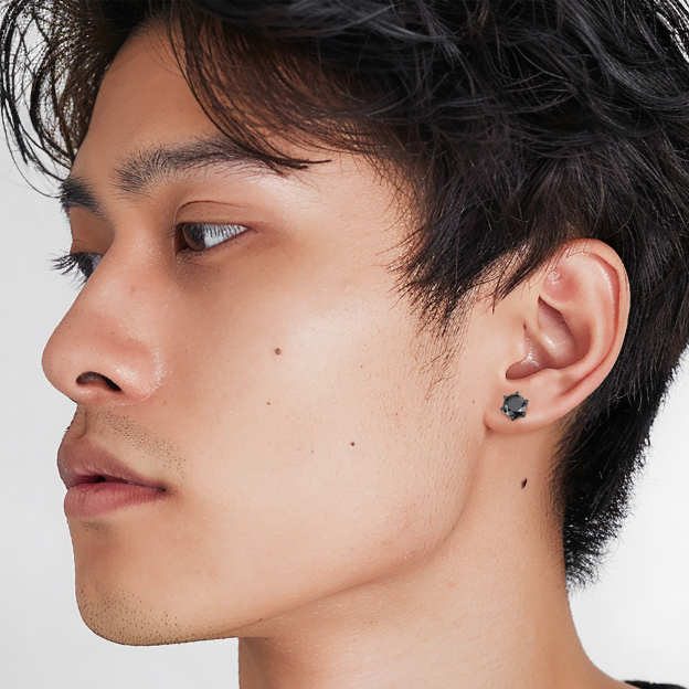 6 Prong Round Stud Black Moissanite Earrings in Black (D Color VVS1)