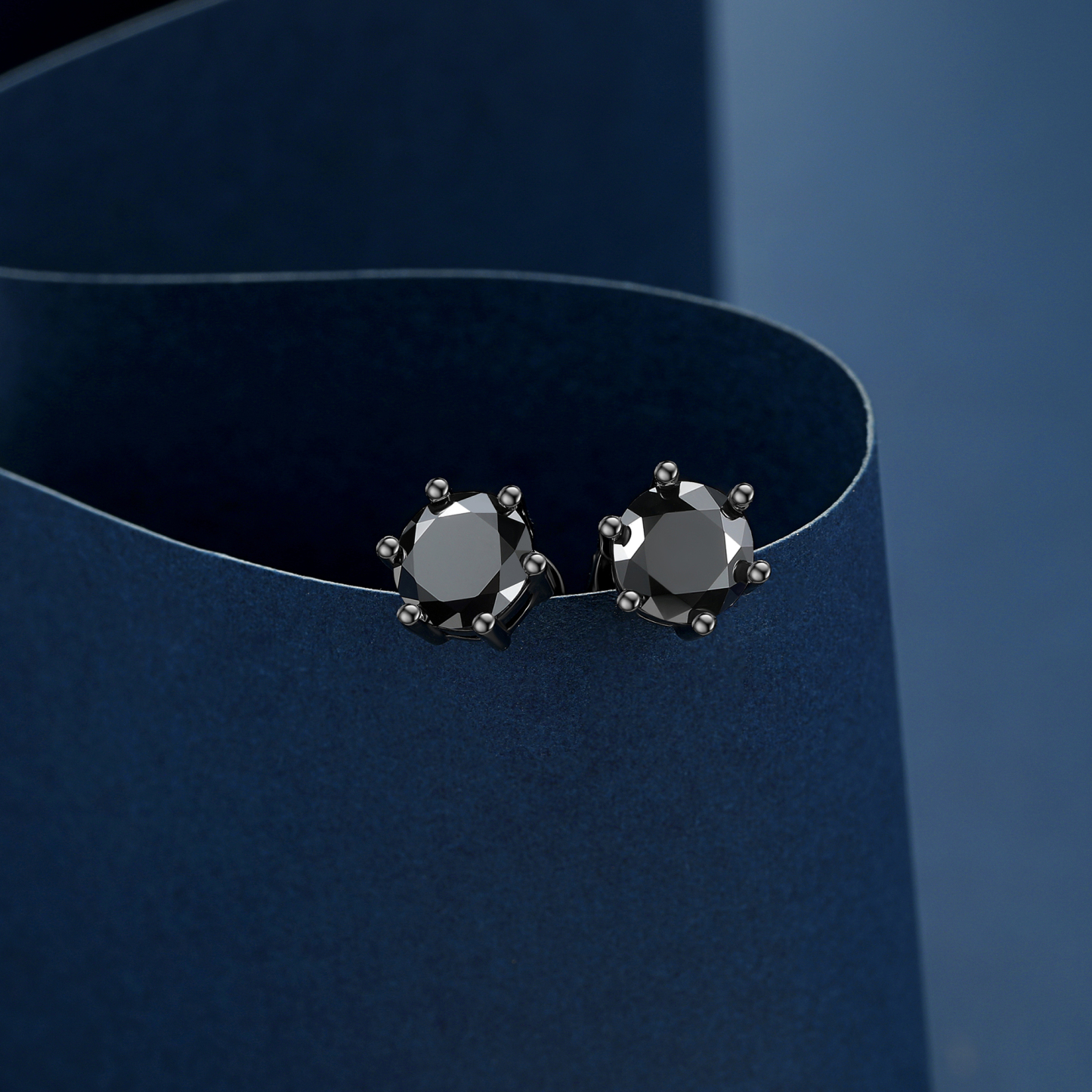 6 Prong Round Stud Black Moissanite Earrings in Black (D Color VVS1)