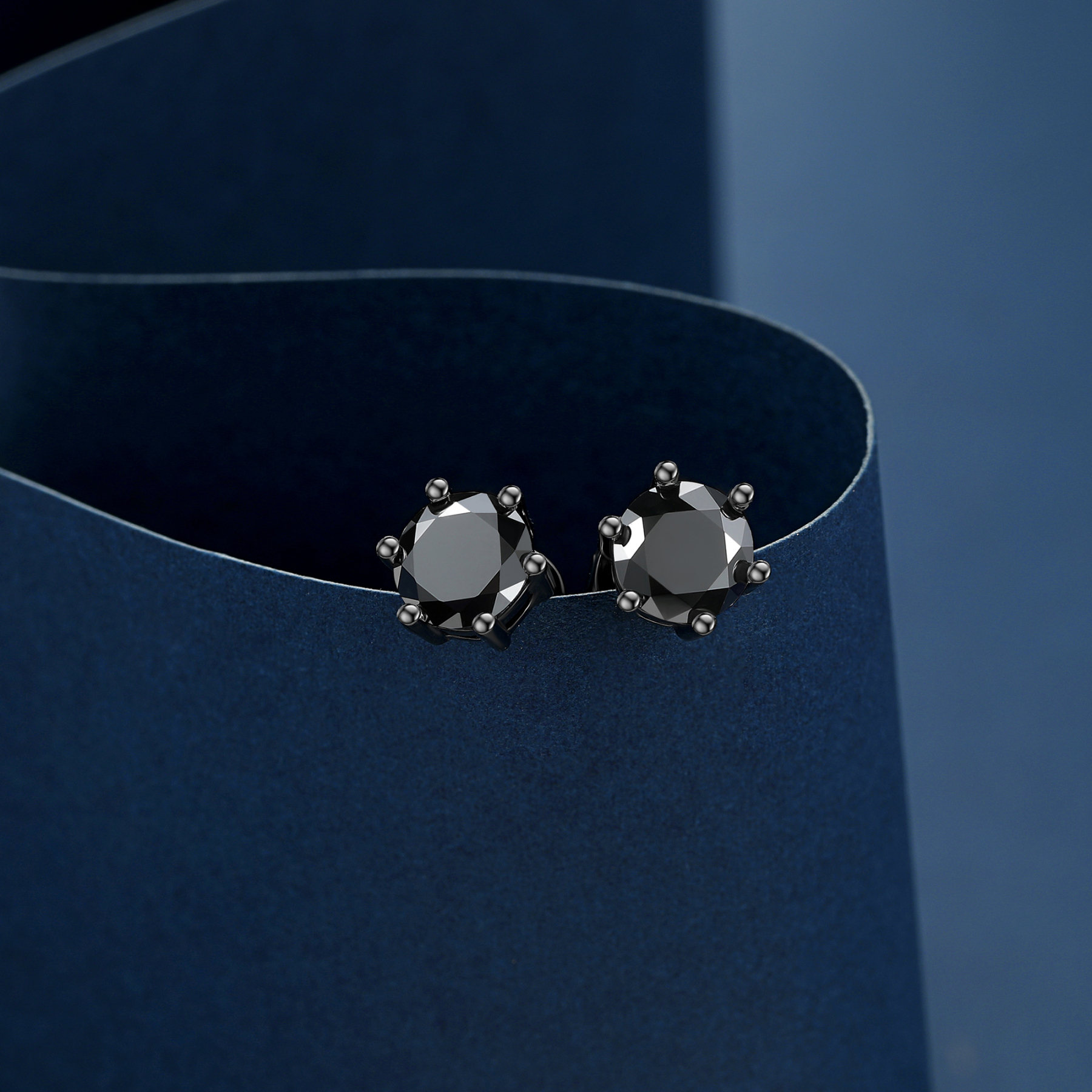 6 Prong Round Stud Black Moissanite Earrings in Black (D Color VVS1)