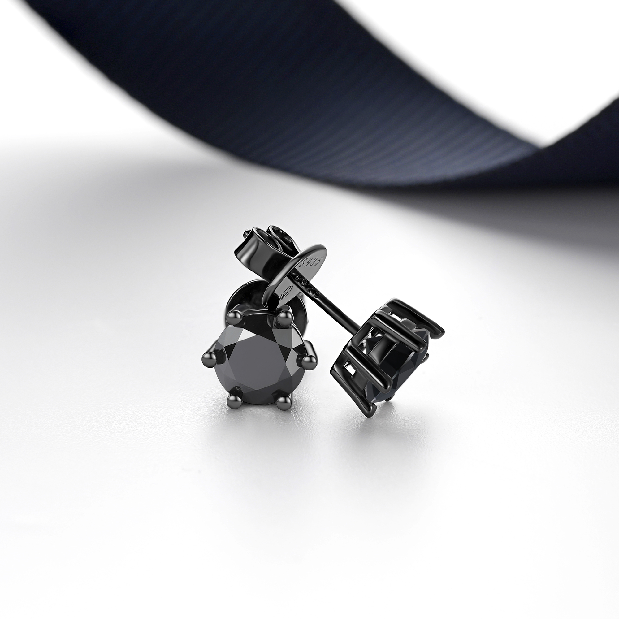 6 Prong Round Stud Black Moissanite Earrings in Black (D Color VVS1)