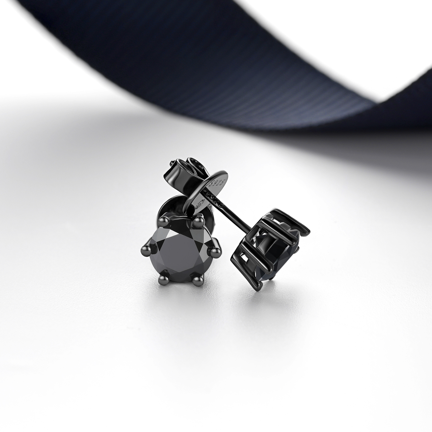6 Prong Round Stud Black Moissanite Earrings in Black (D Color VVS1)