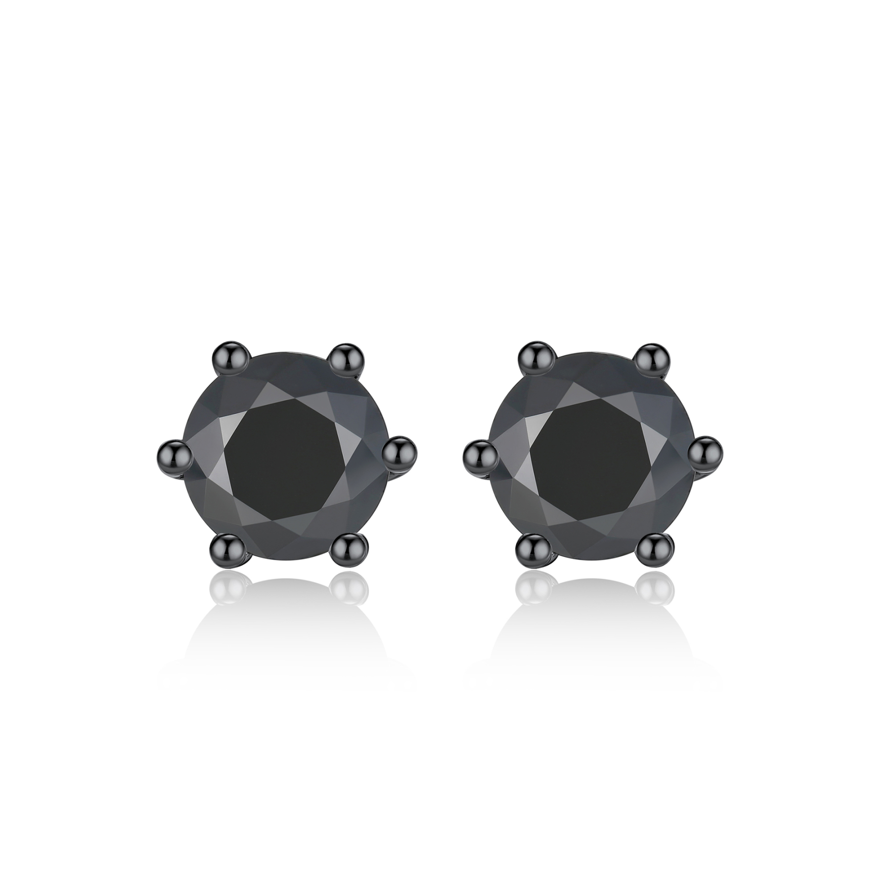 6 Prong Round Stud Black Moissanite Earrings in Black (D Color VVS1)