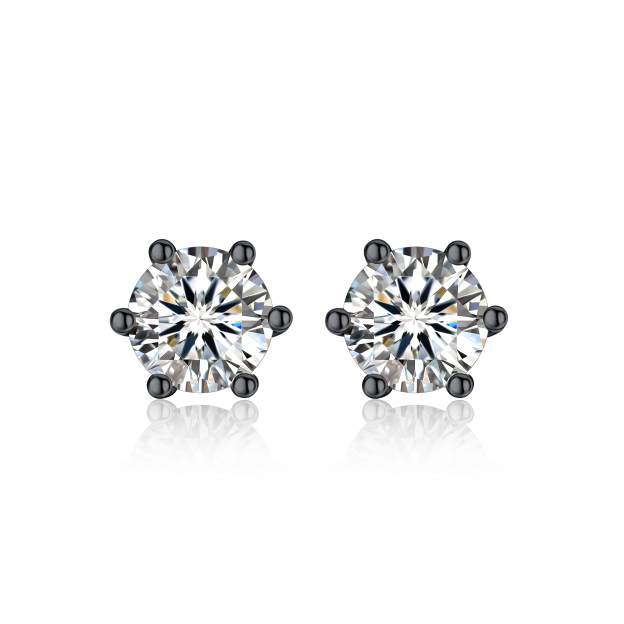 6 Prong Round Stud Moissanite Earrings in Black (D Color VVS1)