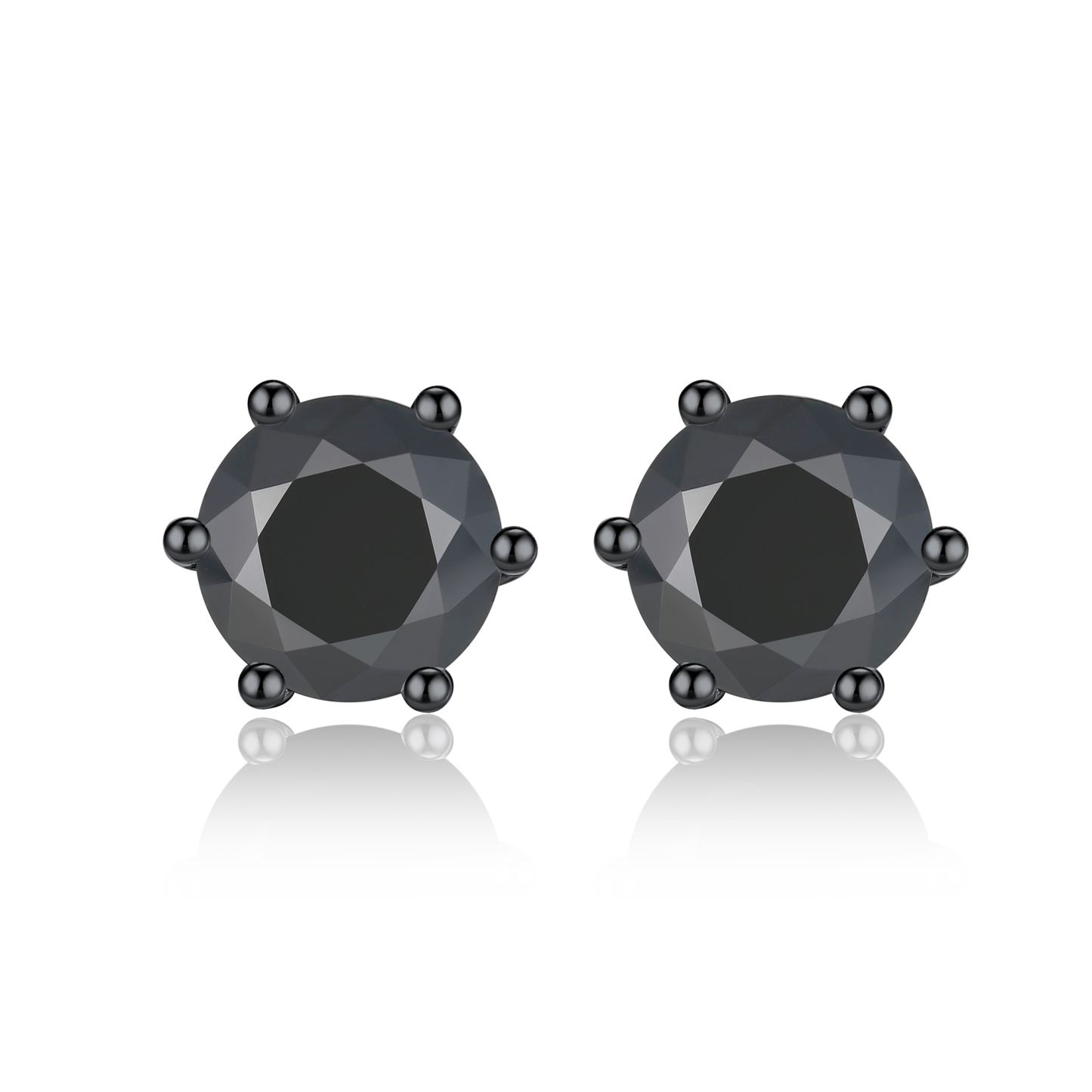 6 Prong Round Stud Black Moissanite Earrings in Black (D Color VVS1)