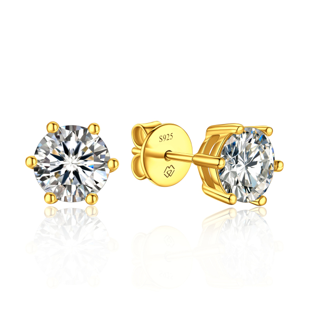 1 Carat Six-Prong Round Cut Moissanite Stud Earrings in Yellow Gold-02