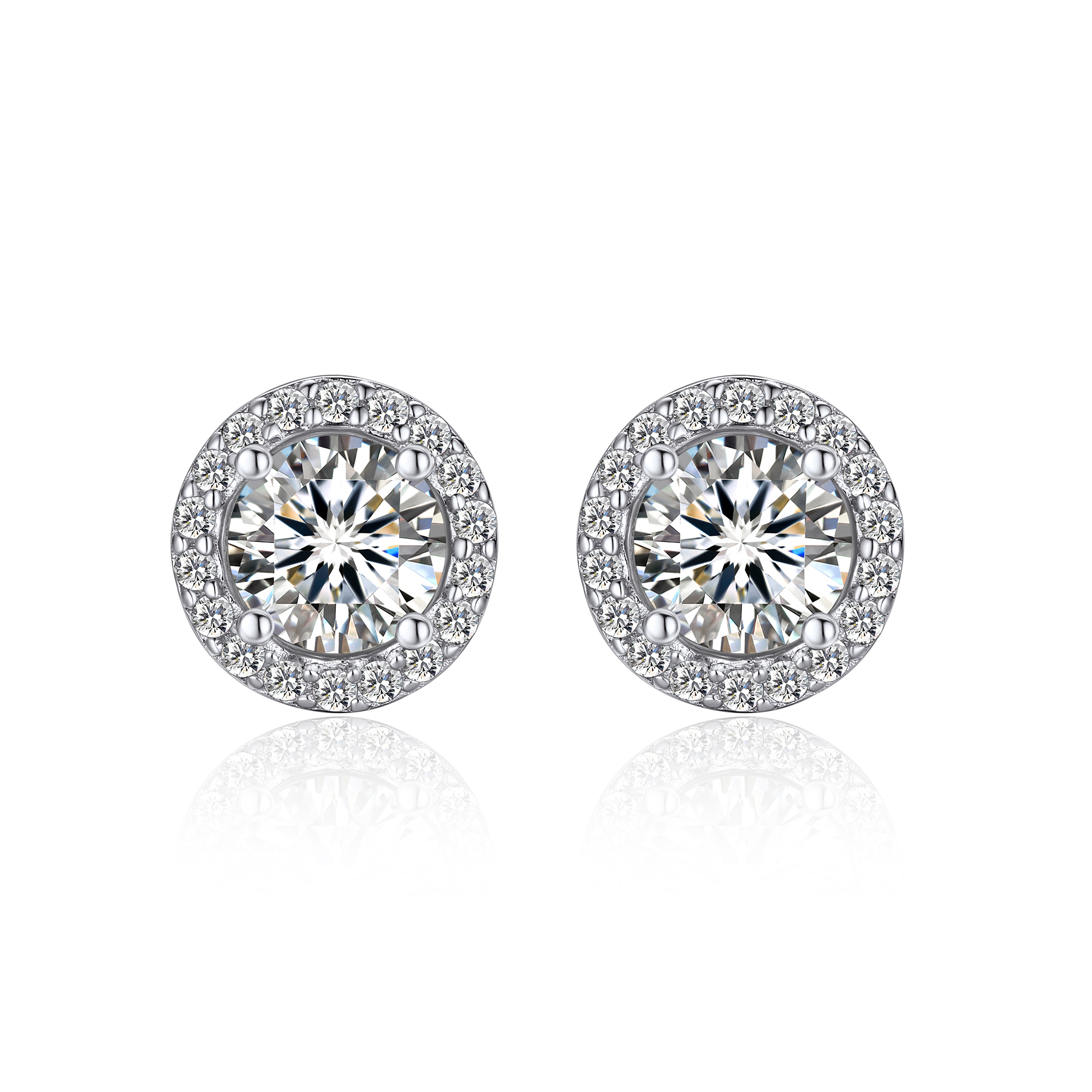 925 Sterling Silver Halo Round Stud Moissanite Earrings (D Color VVS1)