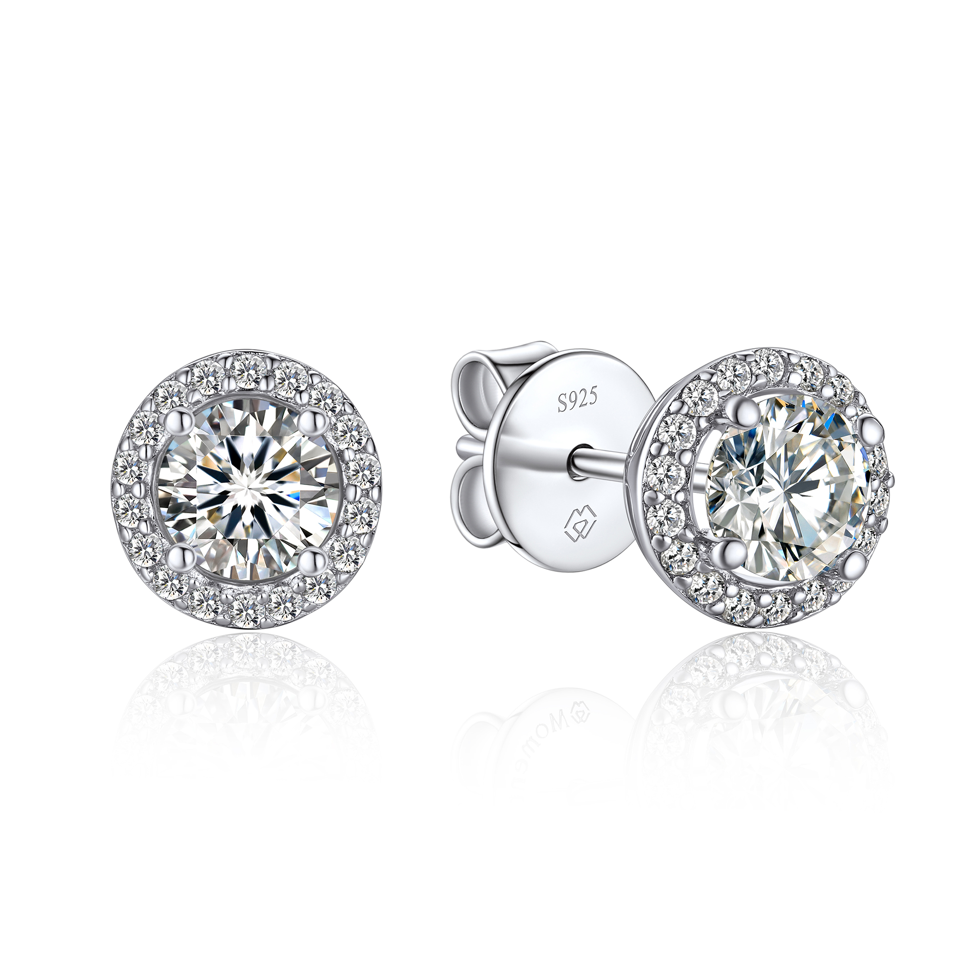 0.5 Carat Halo Round Moissanite Stud Earrings in White Gold