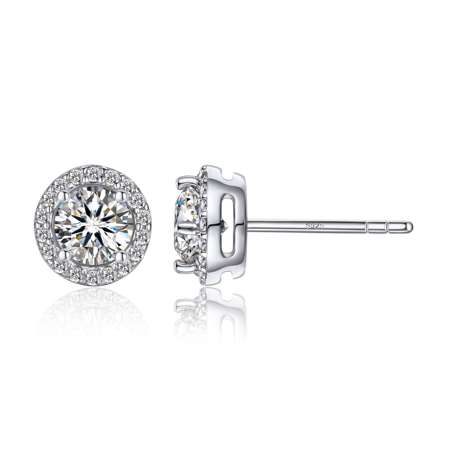 925 Sterling Silver Halo Round Stud Moissanite Earrings (1/2 Ct. VVS1)